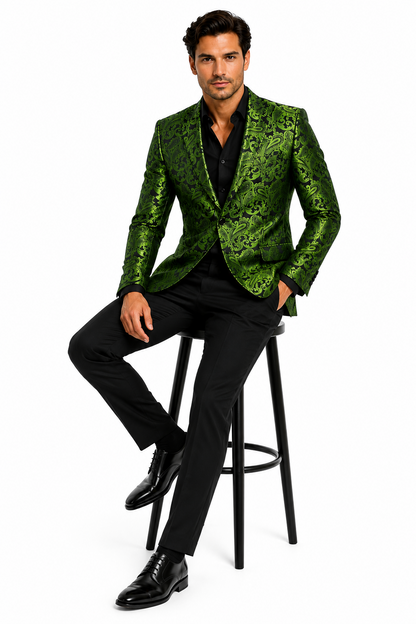 Men's Green Paisley Tuxedo Blazer  Luxury Slim Fit Dinner Jacket for Formal Events