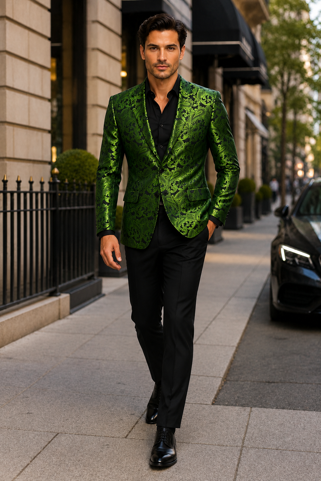 Men's Green Paisley Tuxedo Blazer  Luxury Slim Fit Dinner Jacket for Formal Events