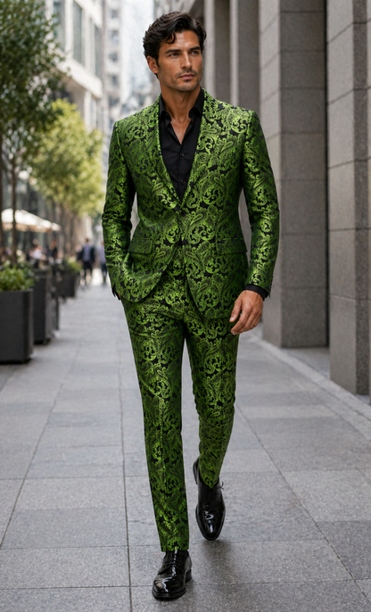 Men's Green Paisley Tuxedo Blazer  Luxury Slim Fit Dinner Jacket for Formal Events