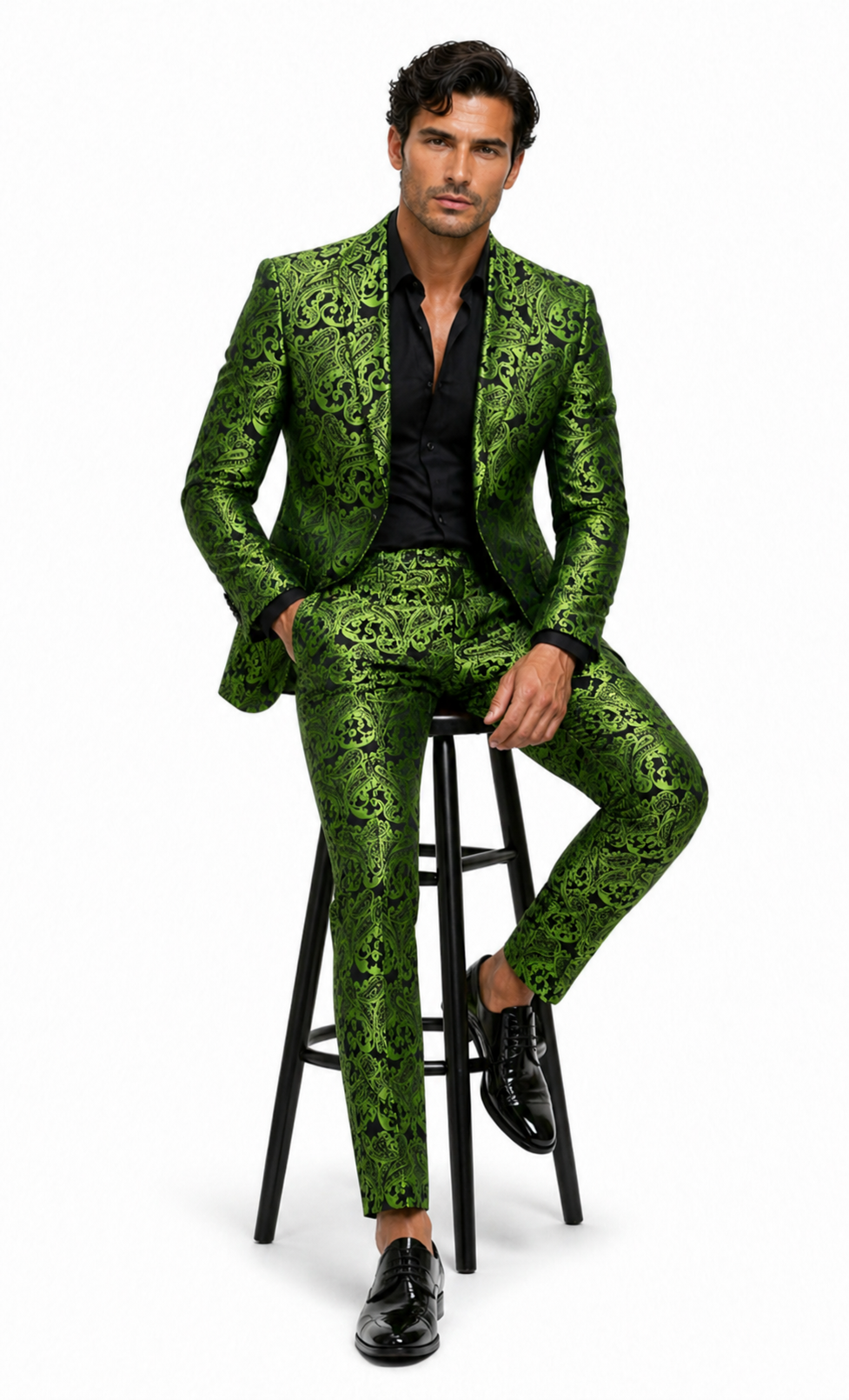 Men's Green Paisley Tuxedo Blazer  Luxury Slim Fit Dinner Jacket for Formal Events