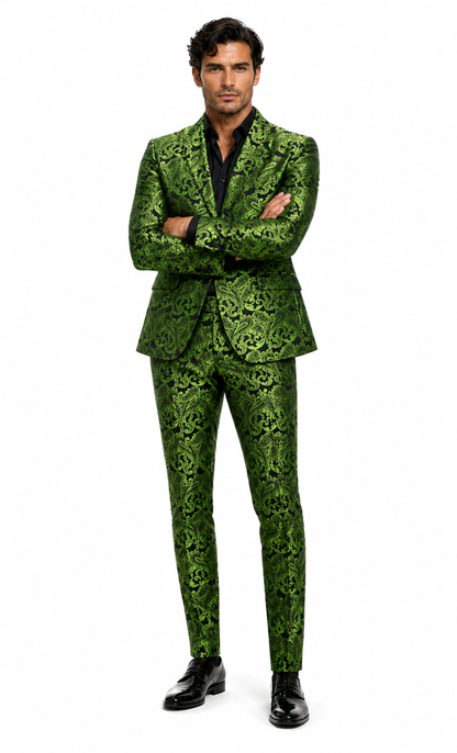Men's Green Paisley Tuxedo Blazer  Luxury Slim Fit Dinner Jacket for Formal Events