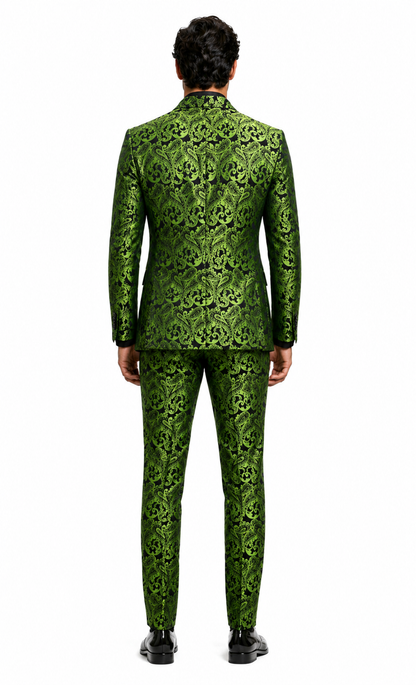 Men's Green Paisley Tuxedo Blazer  Luxury Slim Fit Dinner Jacket for Formal Events