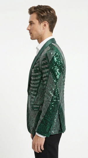 Mens Green Sequin Christmas Holiday Blazer – Luxury Party Jacket for New Year, Wedding and Festive Events New Year Jacket
