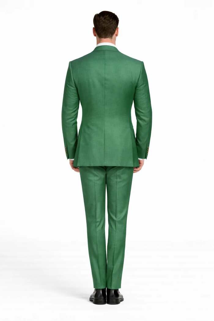 Men??s Green Slim Fit Suit by Rossiman ?? Stylish Double-Breasted Vest & Flat Front Pants