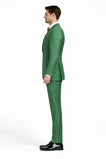 Men??s Green Slim Fit Suit by Rossiman ?? Stylish Double-Breasted Vest & Flat Front Pants
