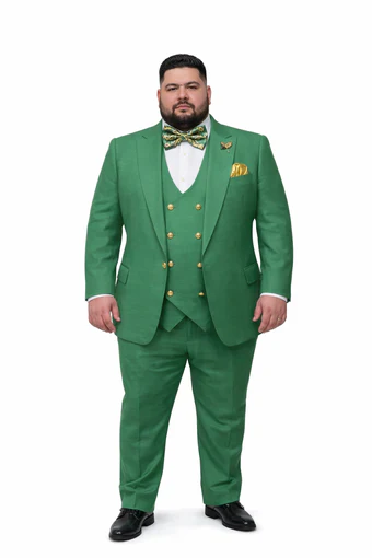 Men??s Green Slim Fit Suit by Rossiman ?? Stylish Double-Breasted Vest & Flat Front Pants