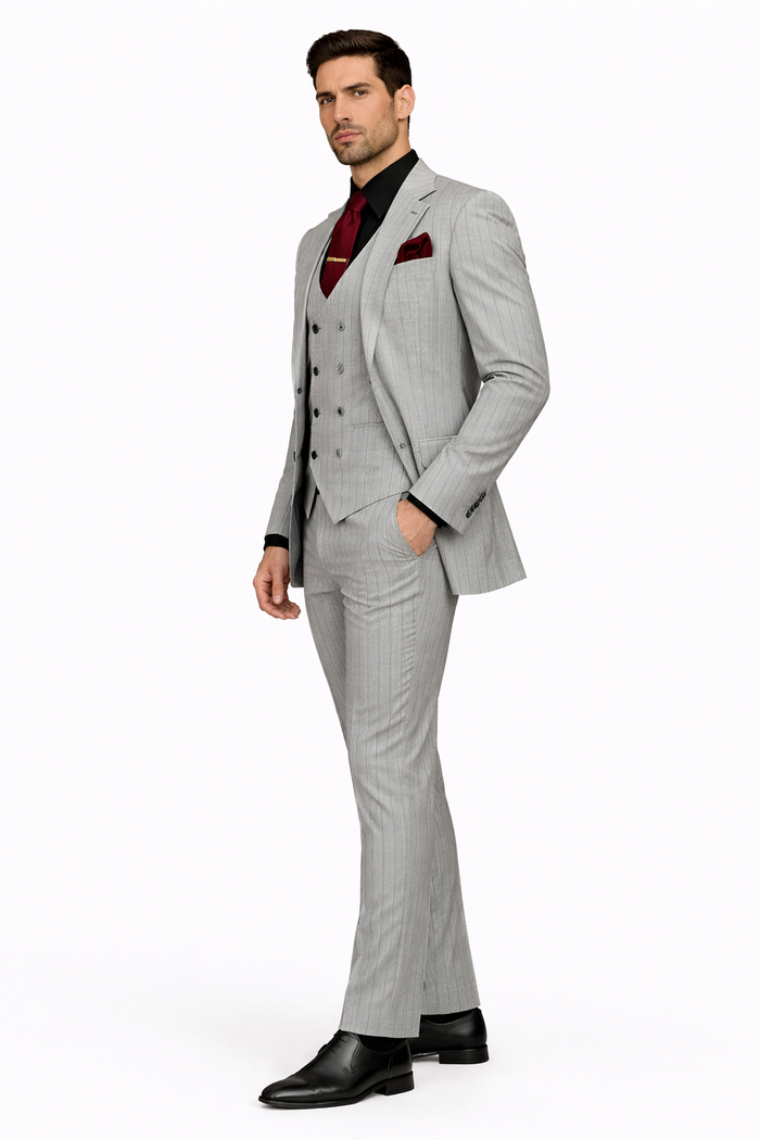 Men's Grey and Black Pinstripe Three-Piece Suit 1920s Suit Gangster Stripe Vintage Look
