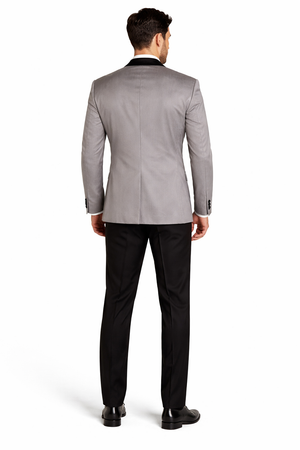 Men's Grey Velvet Tuxedo Jacket with Black Satin Lapel Suit  Mens Blazer  Black Pants