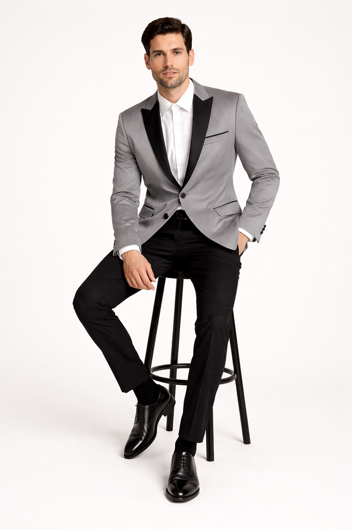 Men's Grey Velvet Tuxedo Jacket with Black Satin Lapel Suit  Mens Blazer  Black Pants