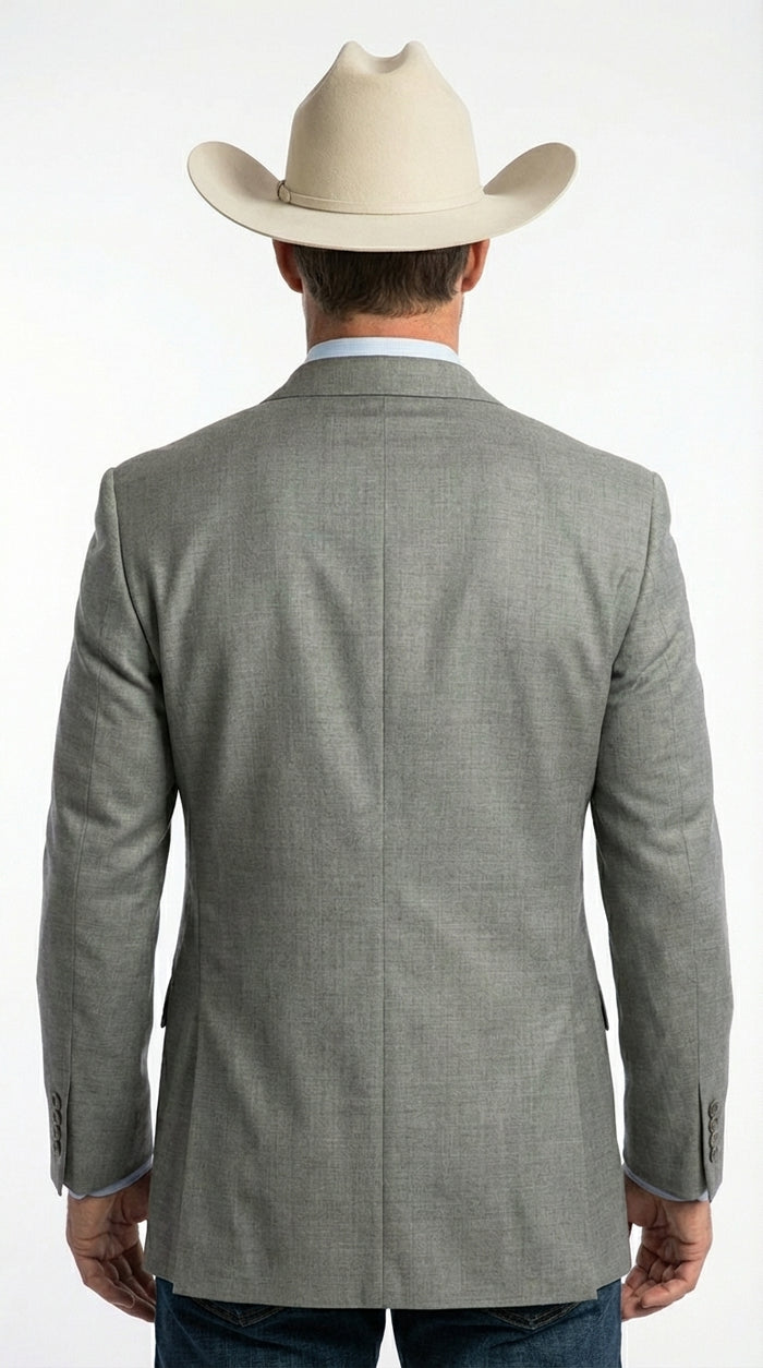 Mens Grey Western Three Button Blazer – Classic Cowboy Style Formal Jacket Business Casual Sport Coat