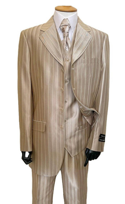 Mens Harlem Gangster Suit 1920s Tan Stripe Fortino 2911V