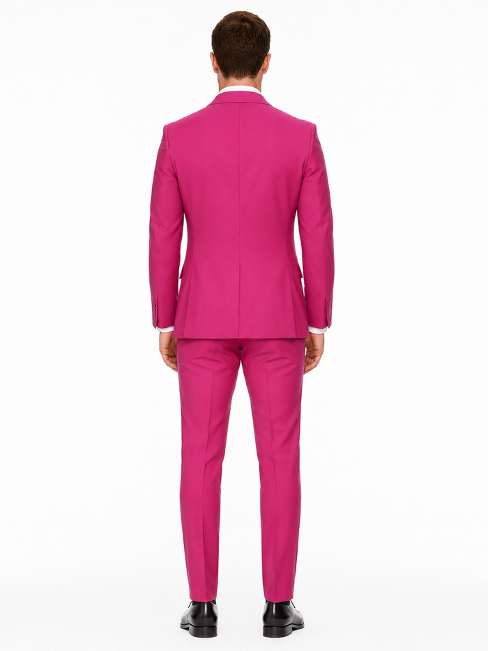 Mens Hot Pink Tuxedo Dinner Jacket Pants with Shawl Lapel – Slim Fit 2-Piece Suit for Weddings, Proms Suit in Fuchsia Colors