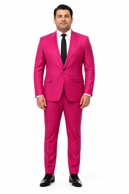 Men's Hot Pink Slim Fit 2-piece Tuxedo Suit with Shawl Lapel for Weddings and Proms Men's Hot Pink Slim Fit 2-piece Tuxedo Suit with Shawl Lapel for Weddings and Proms