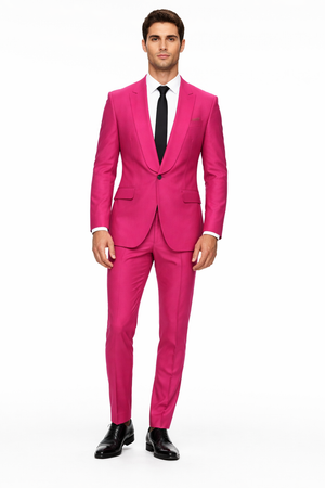 Mens Hot Pink Tuxedo Dinner Jacket  Pants with Shawl Lapel  Slim Fit 2-Piece Suit for Weddings, Proms Suit in Fuchsia Colors