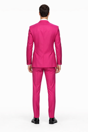 Mens Hot Pink Tuxedo Dinner Jacket  Pants with Shawl Lapel  Slim Fit 2-Piece Suit for Weddings, Proms Suit in Fuchsia Colors