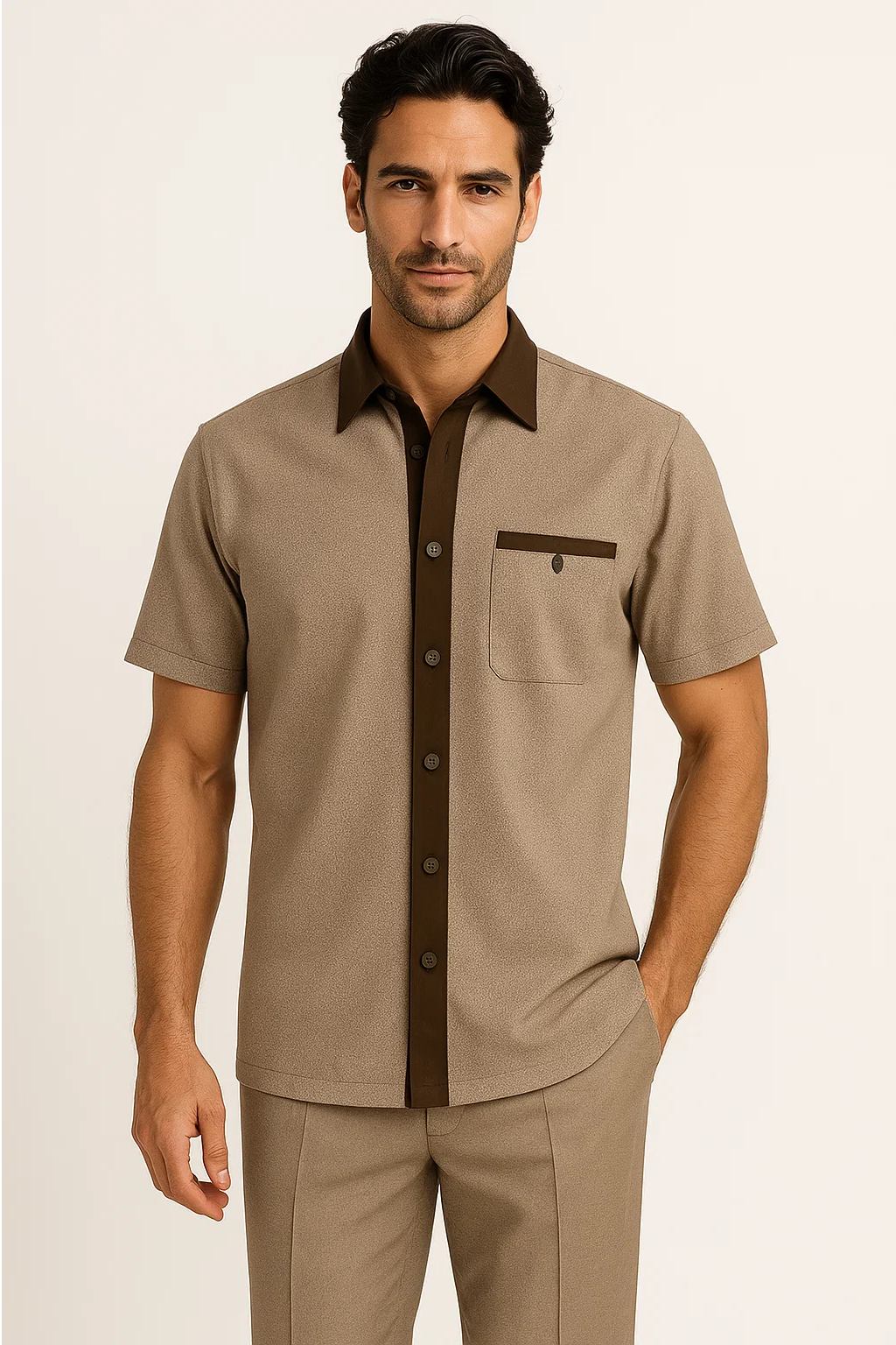 Mens Houndstooth Walking Suit by Dreams by Zacchi  2 Piece Lei sure Set in brown/tan- $99