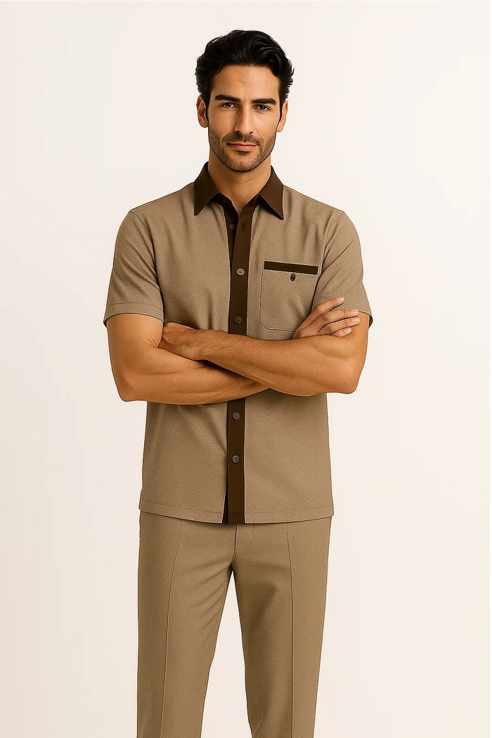 Mens Houndstooth Walking Suit by Dreams by Zacchi  2 Piece Lei sure Set in brown/tan- $99