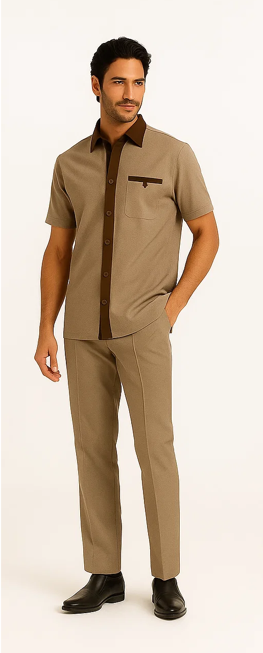 Mens Houndstooth Walking Suit by Dreams by Zacchi  2 Piece Lei sure Set in brown/tan- $99