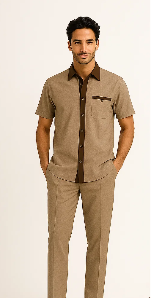 Mens Houndstooth Walking Suit by Dreams by Zacchi  2 Piece Lei sure Set in brown/tan- $99