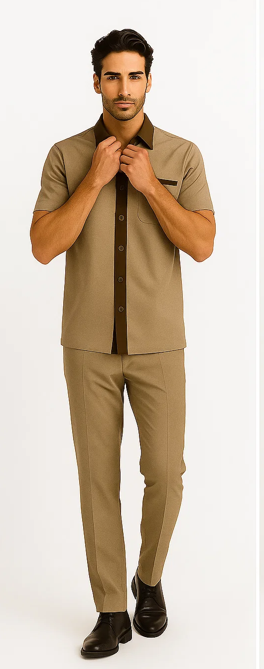 Mens Houndstooth Walking Suit by Dreams by Zacchi  2 Piece Lei sure Set in brown/tan- $99