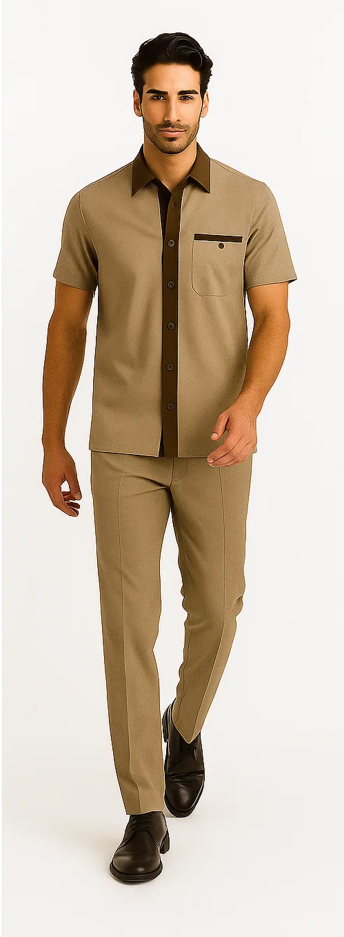 Mens Houndstooth Walking Suit by Dreams by Zacchi  2 Piece Lei sure Set in brown/tan- $99