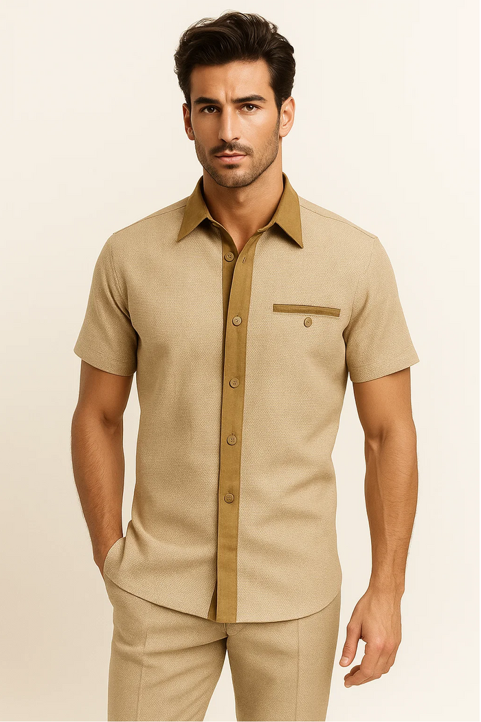 Mens Houndstooth Walking Suit by Dreams by Zacchi  2 Piece Lei sure Set in camel- $99