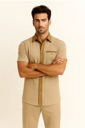 Mens Houndstooth Walking Suit by Dreams by Zacchi  2 Piece Lei sure Set in camel- $99