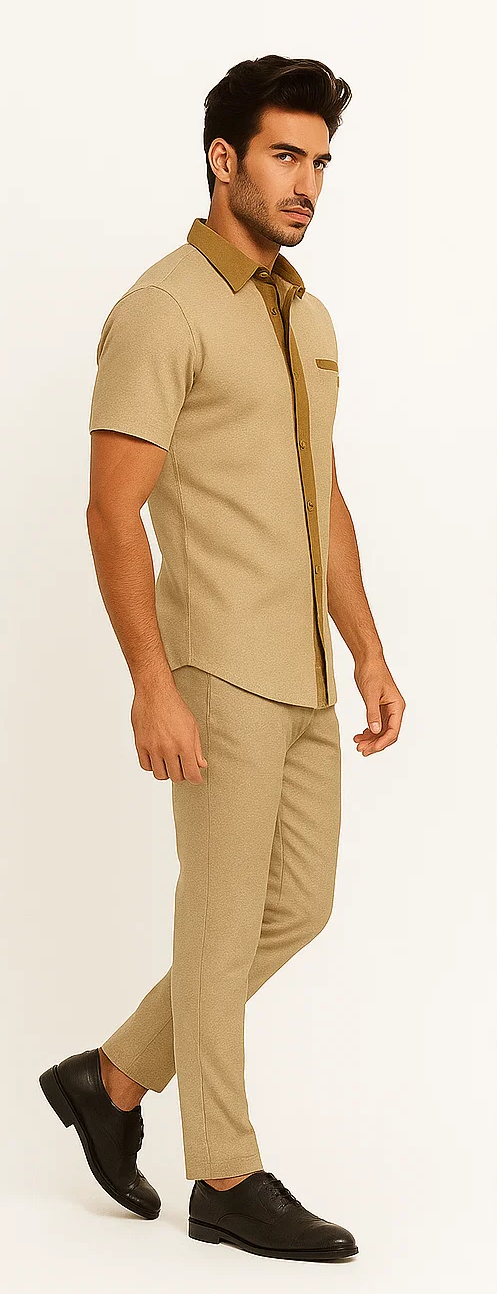 Mens Houndstooth Walking Suit by Dreams by Zacchi  2 Piece Lei sure Set in camel- $99