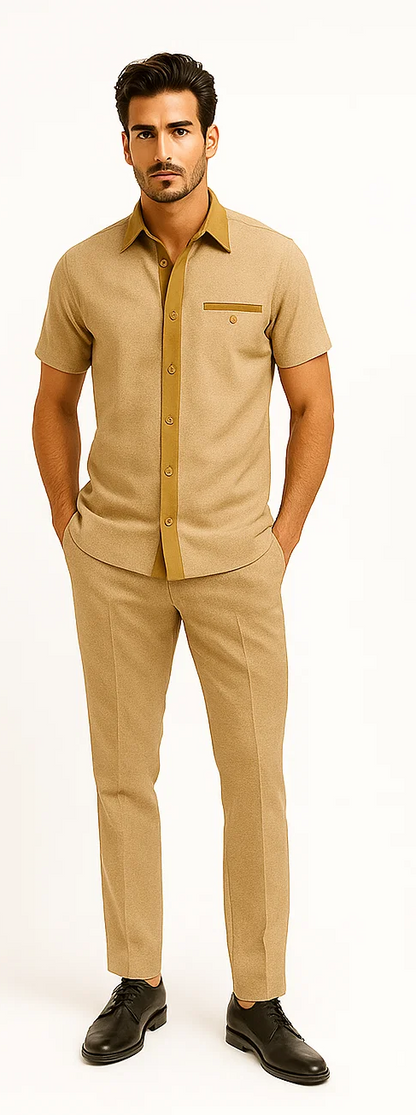 Mens Houndstooth Walking Suit by Dreams by Zacchi  2 Piece Lei sure Set in camel- $99