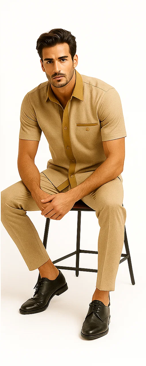 Mens Houndstooth Walking Suit by Dreams by Zacchi  2 Piece Lei sure Set in camel- $99