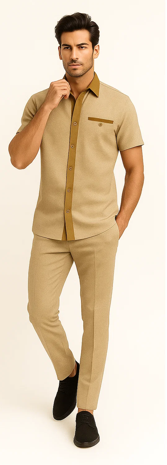 Mens Houndstooth Walking Suit by Dreams by Zacchi  2 Piece Lei sure Set in camel- $99