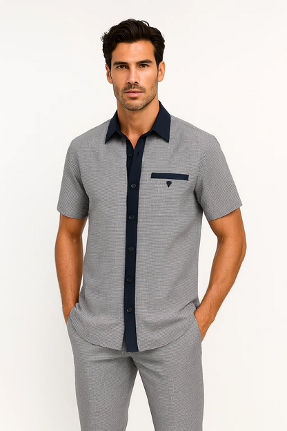 Mens Houndstooth Walking Suit by Dreams by Zacchi  2 Piece Lei sure Set in navy/white- $99