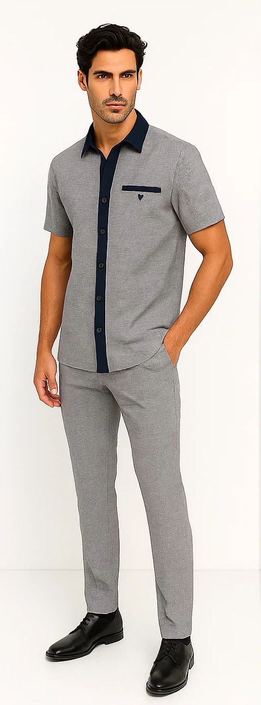 Mens Houndstooth Walking Suit by Dreams by Zacchi  2 Piece Lei sure Set in navy/white- $99