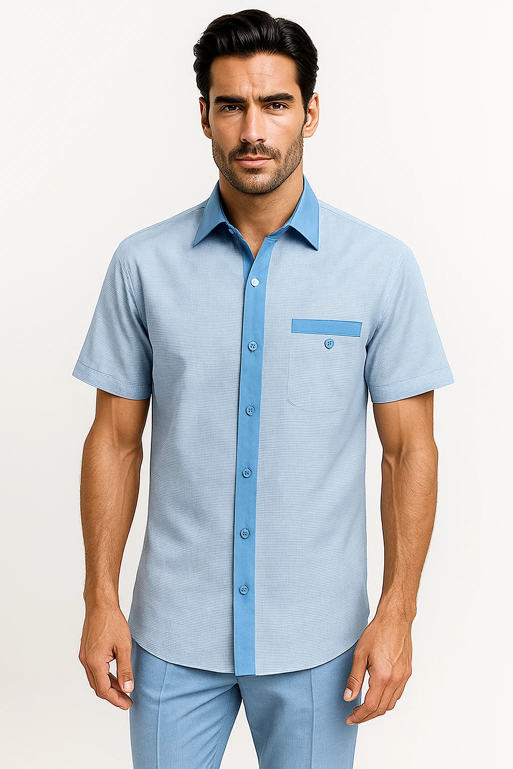 Mens Houndstooth Walking Suit by Dreams by Zacchi  2 Piece Lei sure Set in skyblue- $99