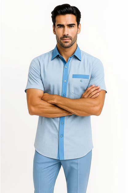 Mens Houndstooth Walking Suit by Dreams by Zacchi  2 Piece Lei sure Set in skyblue- $99