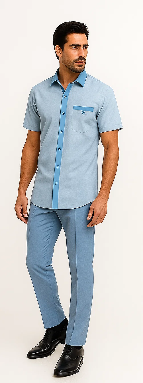 Mens Houndstooth Walking Suit by Dreams by Zacchi  2 Piece Lei sure Set in skyblue- $99