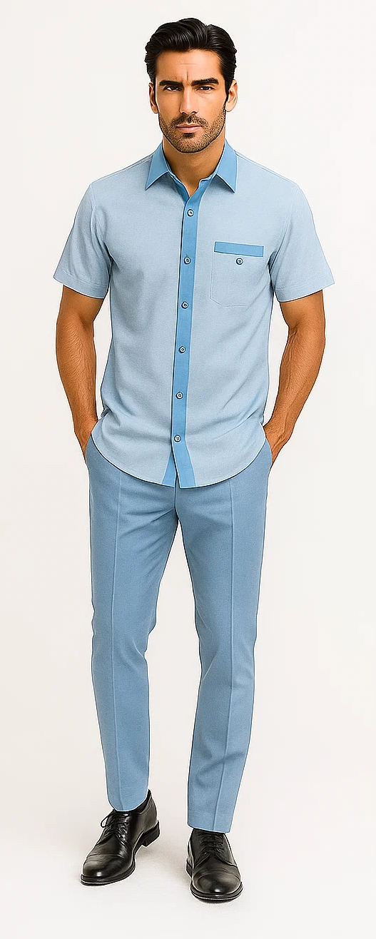 Mens Houndstooth Walking Suit by Dreams by Zacchi  2 Piece Lei sure Set in skyblue- $99