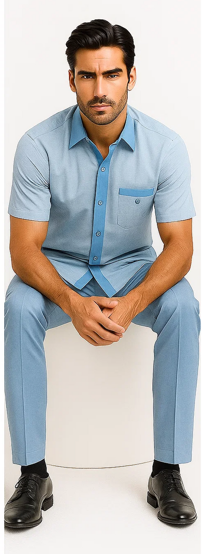 Mens Houndstooth Walking Suit by Dreams by Zacchi  2 Piece Lei sure Set in skyblue- $99