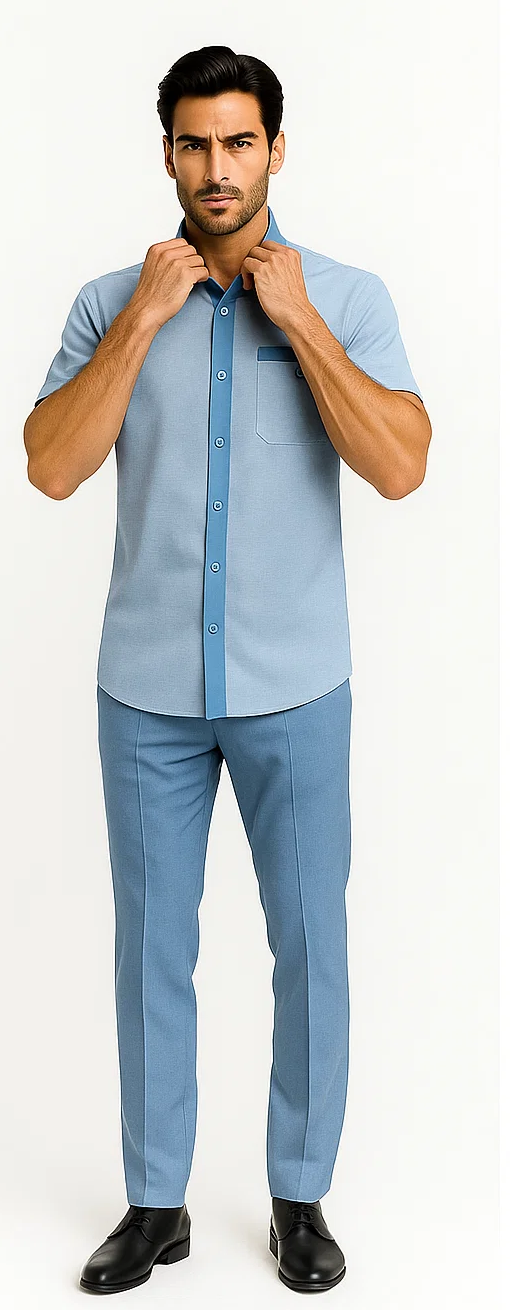 Mens Houndstooth Walking Suit by Dreams by Zacchi  2 Piece Lei sure Set in skyblue- $99