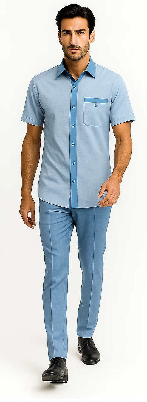 Mens Houndstooth Walking Suit by Dreams by Zacchi  2 Piece Lei sure Set in skyblue- $99