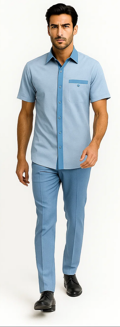 Mens Houndstooth Walking Suit by Dreams by Zacchi  2 Piece Lei sure Set in skyblue- $99