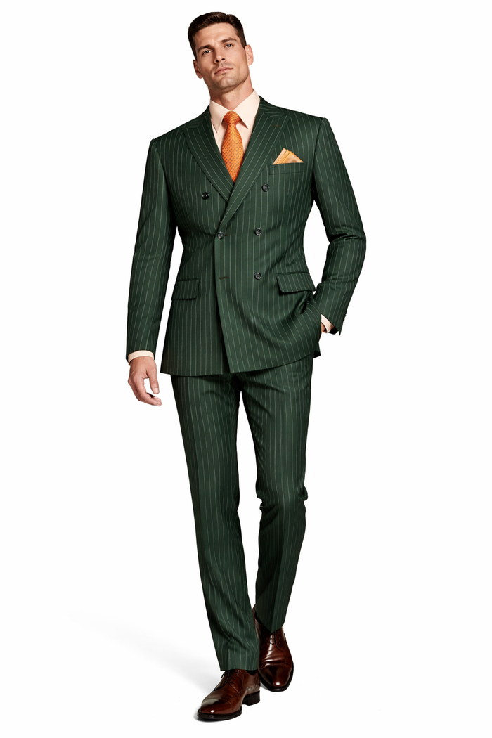 Mens Hunter Green Pinstripe Double-Breasted Suit  Bold 6-Button Vintage Gangster Style 1920s Look