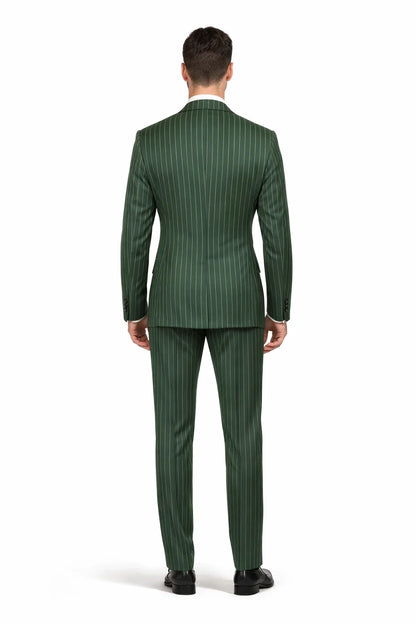 Mens Hunter Green Pinstripe Double-Breasted Suits  Bold 6-Buttons Vintage Gangster Style 1920s Look