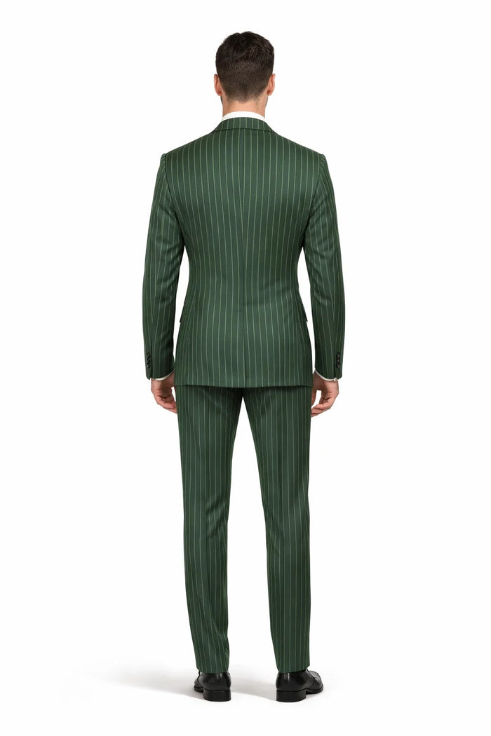 Mens Hunter Green Pinstripe Double-Breasted Suits  Bold 6-Buttons Vintage Gangster Style 1920s Look