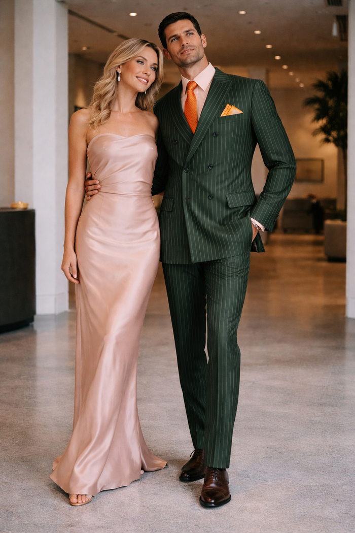 Mens Hunter Green Pinstripe Double-Breasted Suit  Bold 6-Button Vintage Gangster Style 1920s Look