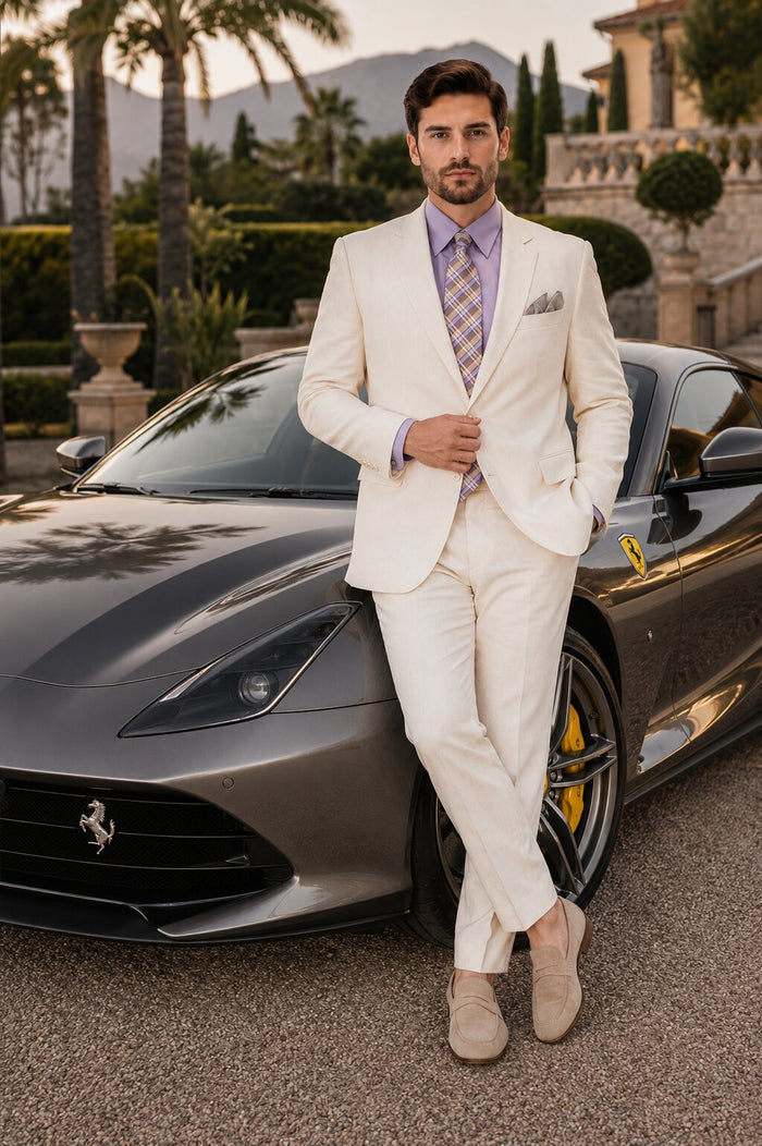 Linen Suit - Mens Summer Suits Ivory Big and Tall  Color - Beach Wedding