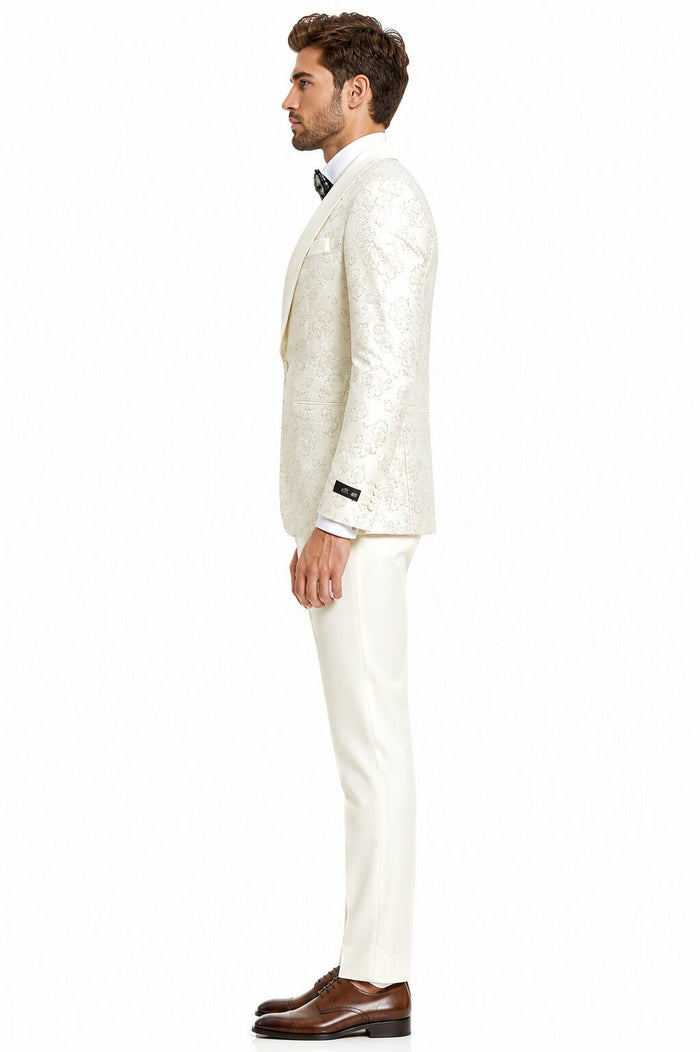 2026 Ivory Shiny Floral Mens 3pc Suit by Tazzio