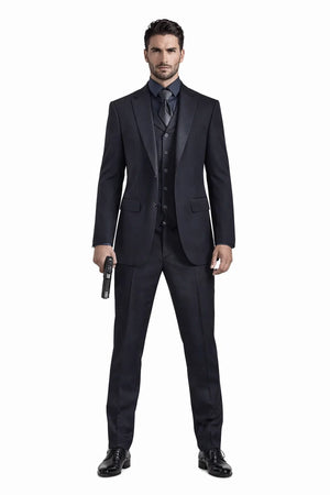 Mens John Wick Black Suit Jacket + Pants Shirt and Tie Package