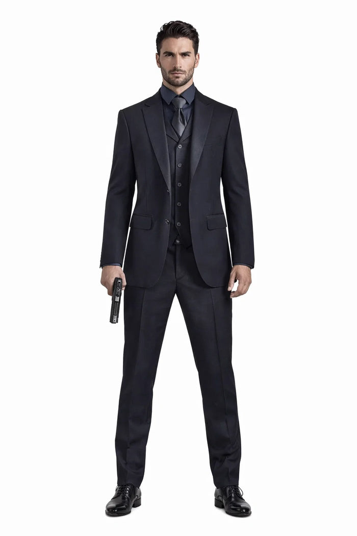 Men's John Wick Black Suit Jacket + Pants Shirt and Tie Package