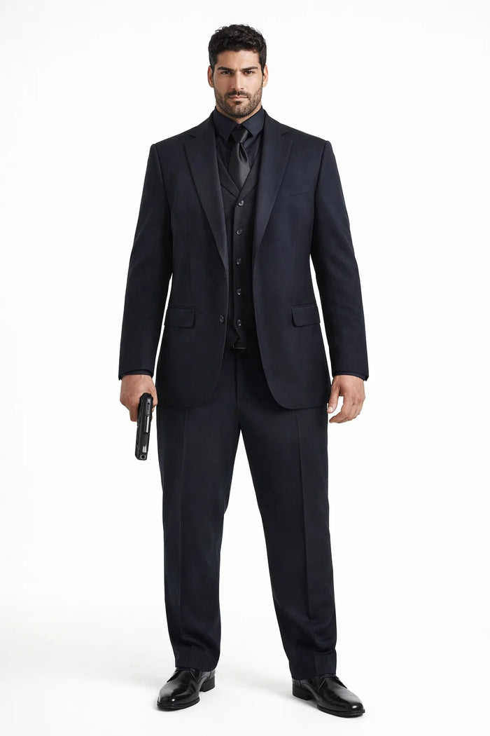 Men's John Wick Black Suit Jacket + Pants Shirt and Tie Package